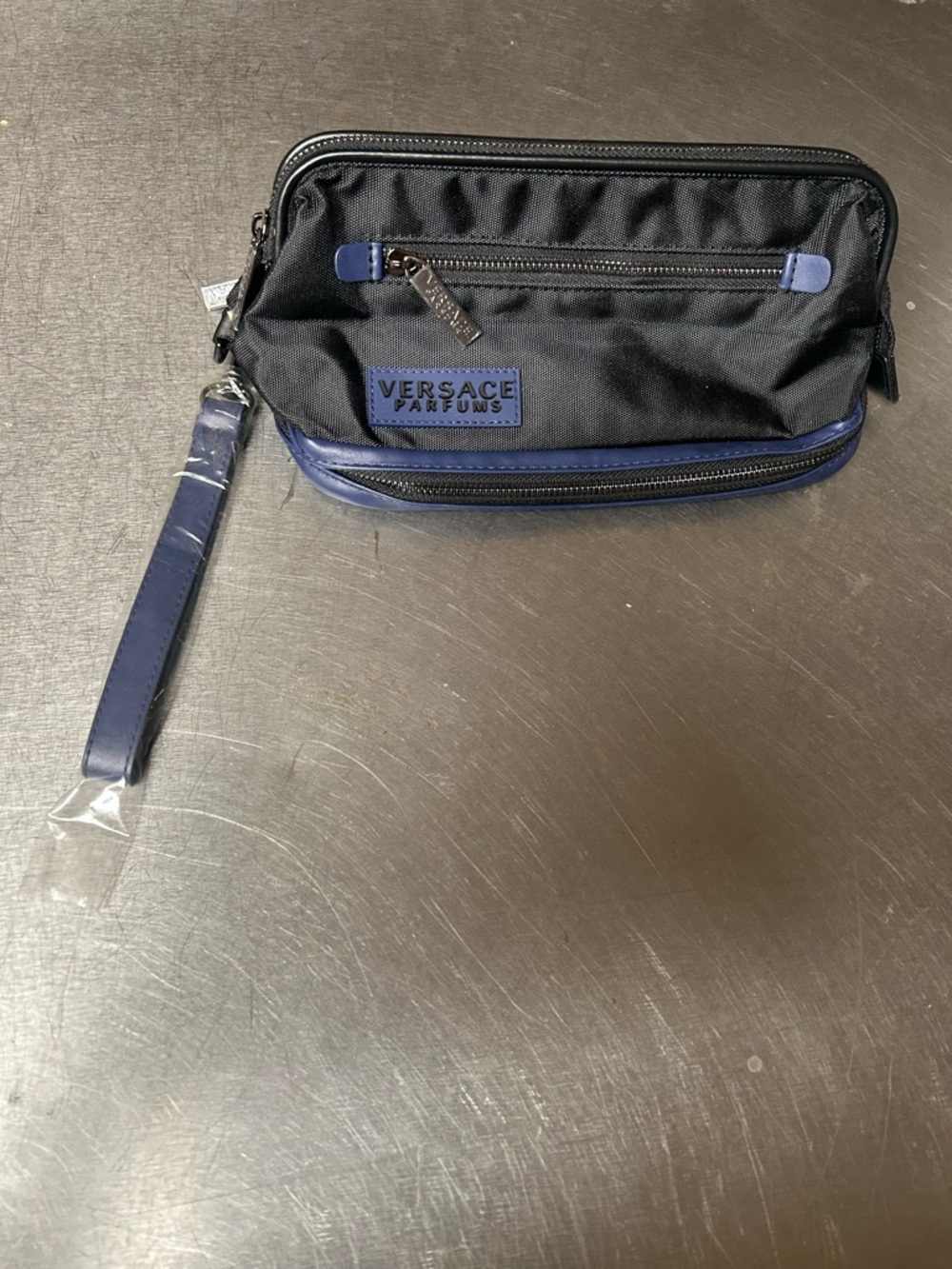 Versace Black and Navy Toiletry Wrist Pouch